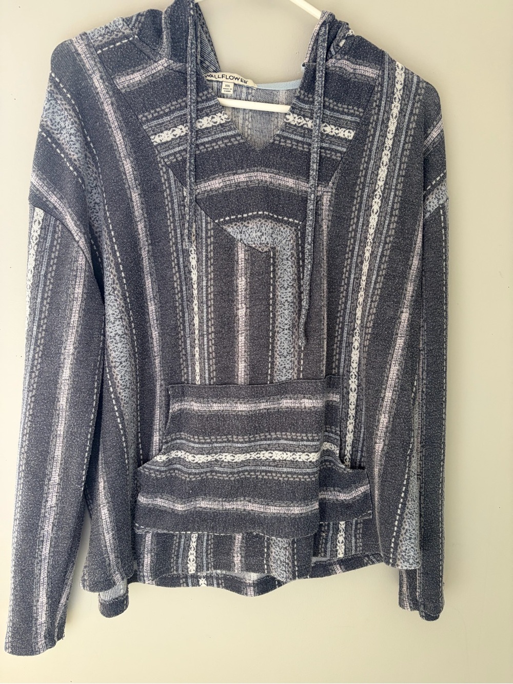 Wallflower Navy and Light Gray Striped Baja Hoodie